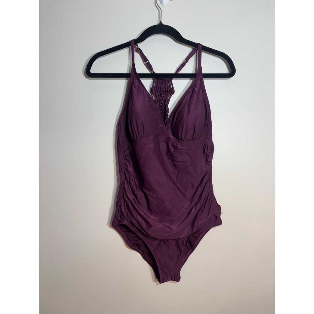 Firpearl Womens One Piece Swimsuit Purple Ruched V-Neck Size‎ 12